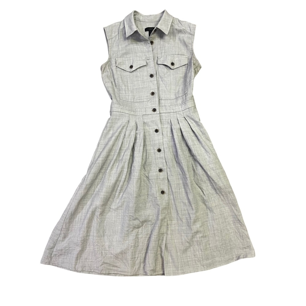 J. Crew Light Gray Sleeveless Button-Front Midi Dress